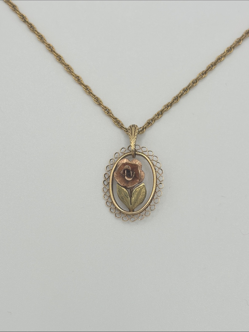 Gold-Tone Floral Oval Pendant Necklace - Women Jewelry